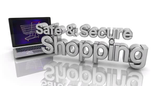 Safe And Secure Shopping Internet Website Ecommerce Security Laptop Computer 3d Animation alt
