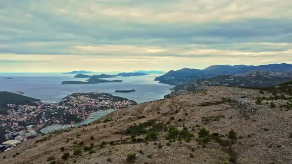 Incredible aerial landscape of Dubrovnik city and Elaphiti Islands in Croatia alt