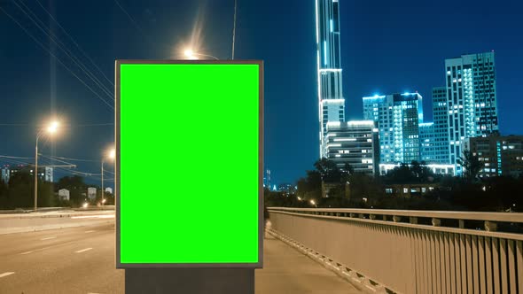 Green Screen Billboard on a Busy Highway with Traffic, Timelapse, Moscow, Russia alt