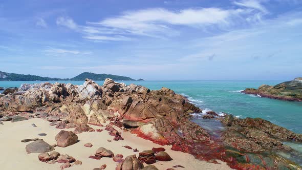 Amazing beautiful seashore rocks in Phuket ocean Sea waves crashing on rocks cliff seascape alt