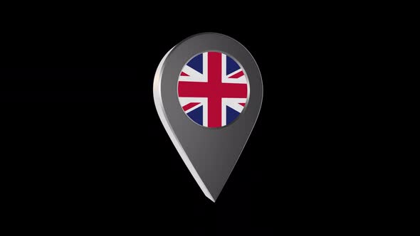 3d Animation Map Pointer With United Kingdom Flag With Alpha Channel - 2K alt