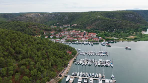 Aerial Drone Shot of Marina Bay in Adriatic Sea, Croatia alt