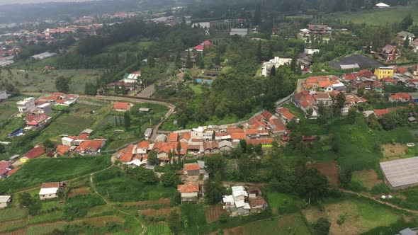 Aerial view of a foggy suburban area in Asia country