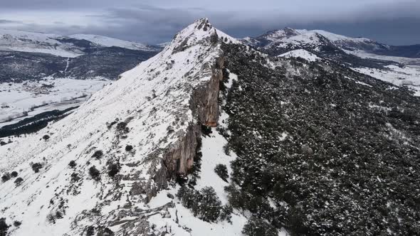 Aerial View of Mountain Covered in Snow alt
