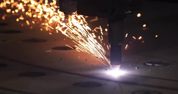 Industrial cnc plasma cutting of metal plate