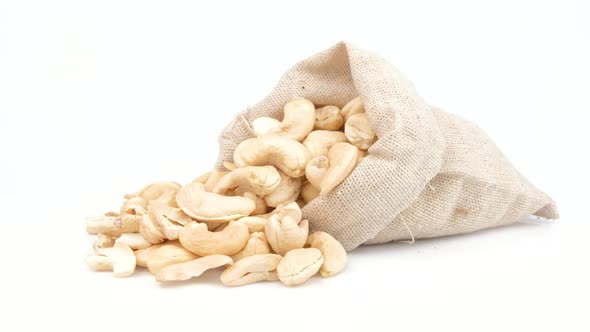 Cashew nuts rotation on white background, Close up.