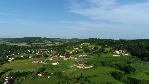 Village of Siorac-en-Perigord in France from the sky alt