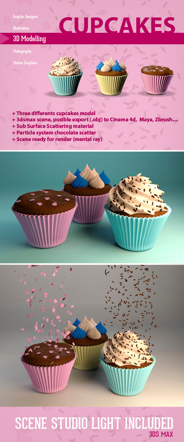 3 cupcakes 3d - 3Docean 7092615