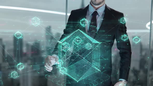 Businessman with Vision 2024 Hologram Concept alt