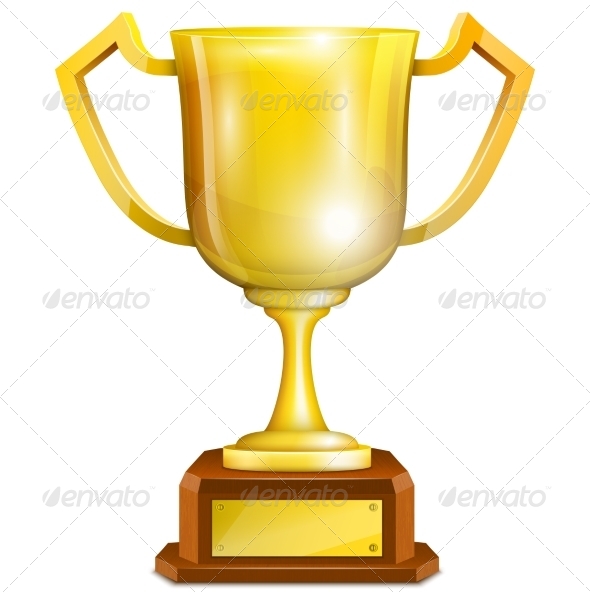 Glossy Gold Cup on Wooden Stand - Sports/Activity Conceptual
