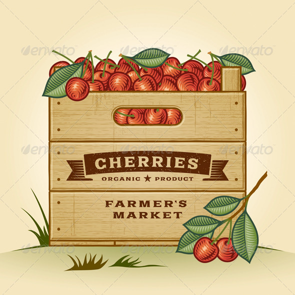 Retro Crate Of Cherries - Food Objects