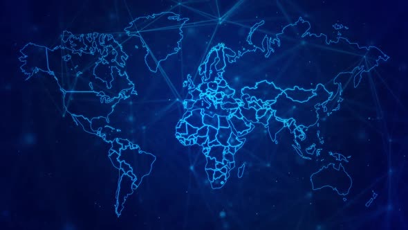 Dark Blue Background With World Map Contour Lines alt