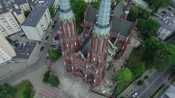 Circle Drone Aerial Video of the Catholic Church in Warsaw Poland