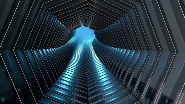 Moving Through Reflective Metal Tunnel Background