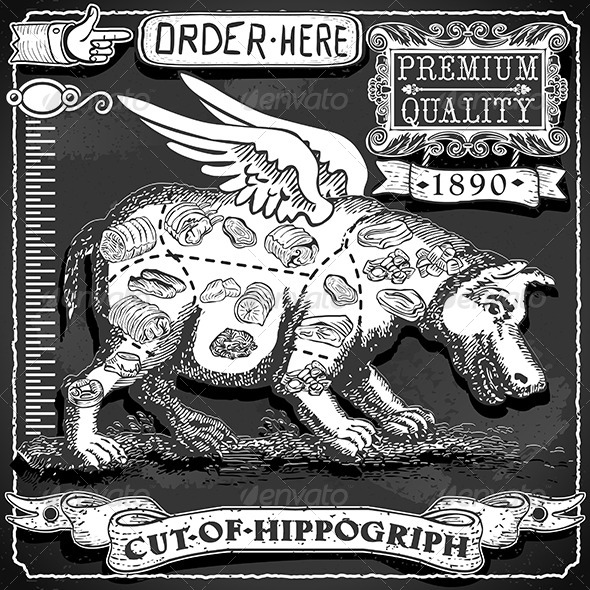 Vintage Blackboard of Cut of Hippogriph - Food Objects