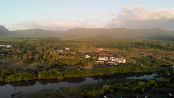 Aerial View of Mauritius Flic En Flac Beach at Sunset alt