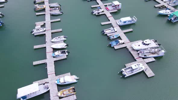 Aerial View of Boats Seen Docked in Bay