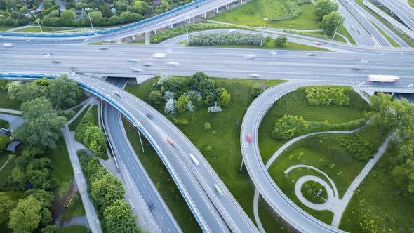 General Stefan Grot bridge intersection in Warsaw, Poland. Aerial Hyperlapse with orbit movement dur alt