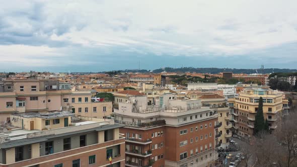 Aerial View of Residential District of Rome, Italy. Tilt Up Panoramic Shot.