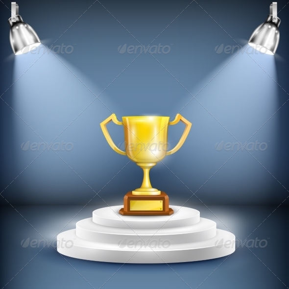 Shiny Podium With Trophy Cup. - Concepts Business