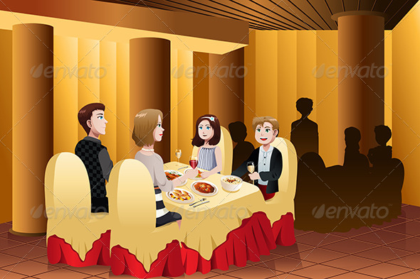 Family Eating Out in a Restaurant - People Characters