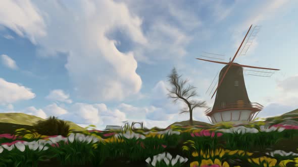 Windmill Background Oil Paint Style