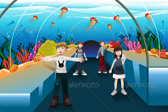 Kids Looking at Jellyfish - People Characters