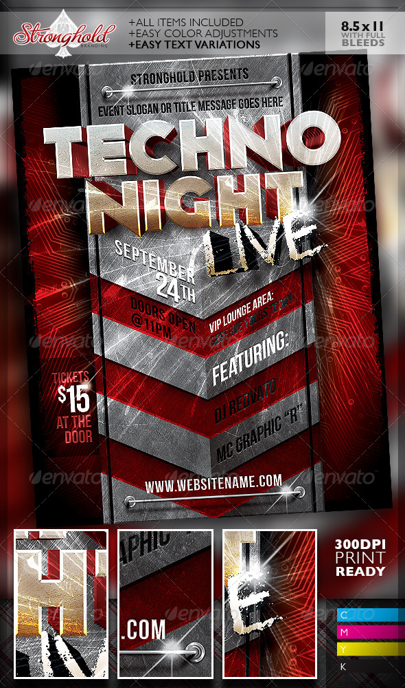 Live Techno Party Event Flyer Template - Clubs & Parties Events
