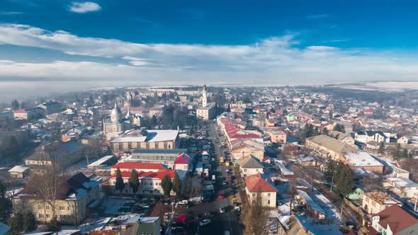 Panoramic aerial shot in town