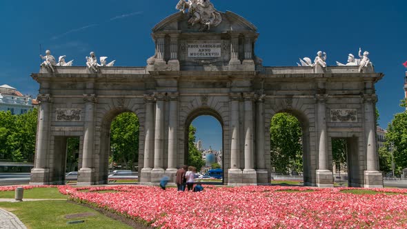 The Puerta De Alcala Timelapse is a Neoclassical Monument in the Plaza De La Independencia in Madrid alt