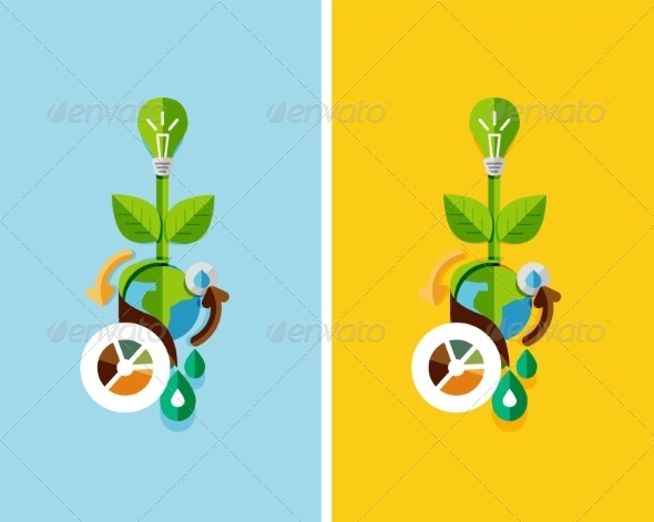 Flat Design Nature Concept: Green Energy - Organic Objects Objects