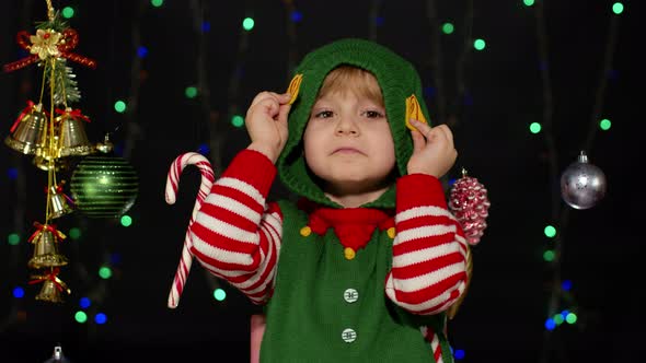Kid Girl Christmas Elf Santa Helper Costume Dancing Fooling Around alt