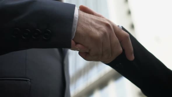 Male Company Head Shaking Hand With Business Partner Outdoor, Cooperation