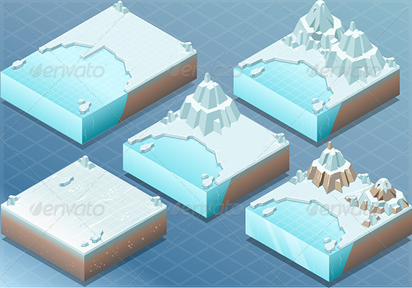 Isometric Arctic Terrain with Iceberg and Mount - Conceptual Vectors