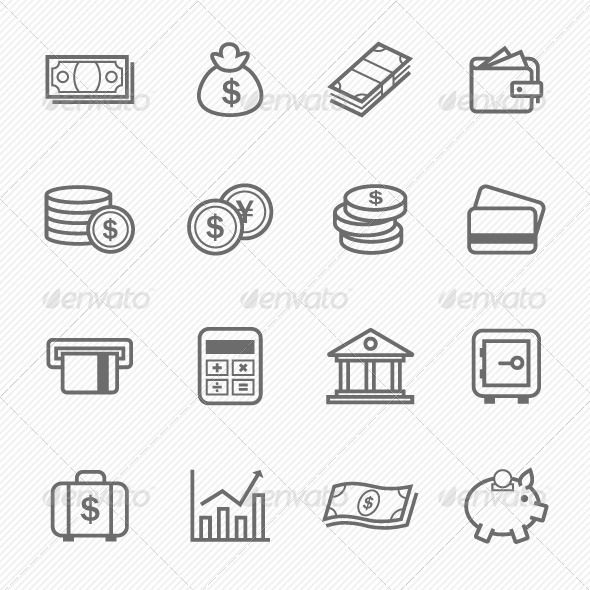 Finance and Money Outline Stroke Symbol Icons - Business Icons