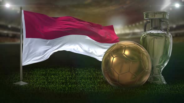 Indonesia Flag With Football And Cup Background Loop alt