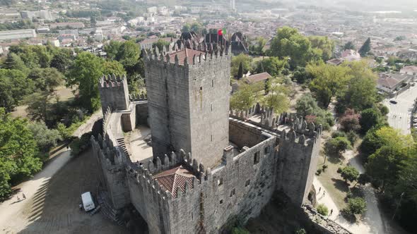 Gothic Guimaraes Castle Portugal, Orbit Aerial Circling