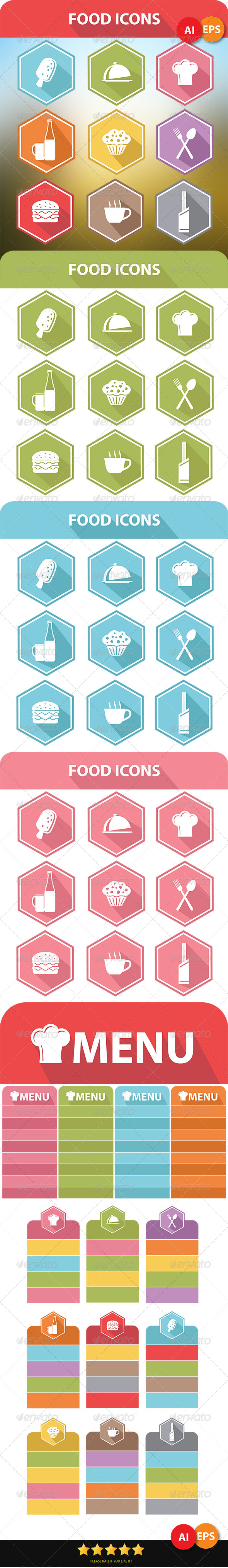 9 Food Icons & Menu Elements - Food Objects