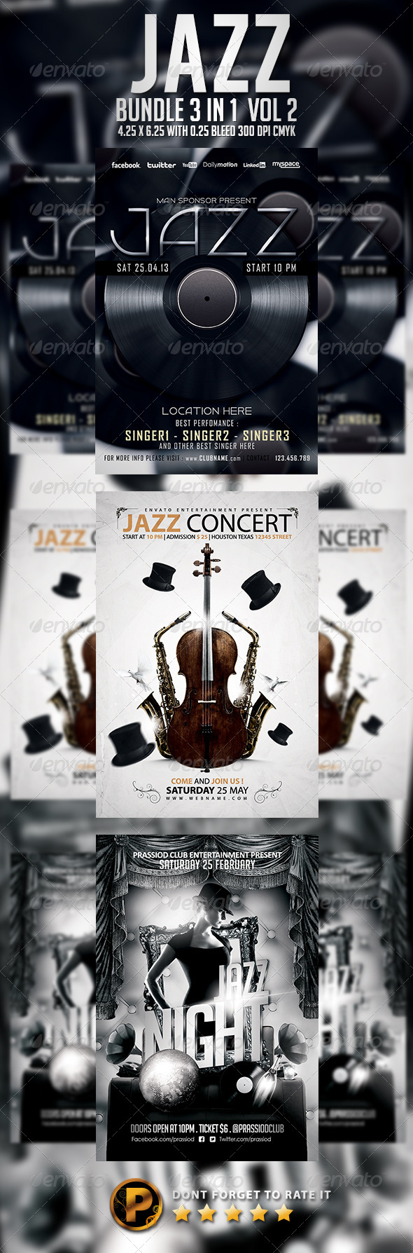 Jazz Flyer Template - Bundle 3 In 1 - Concerts Events