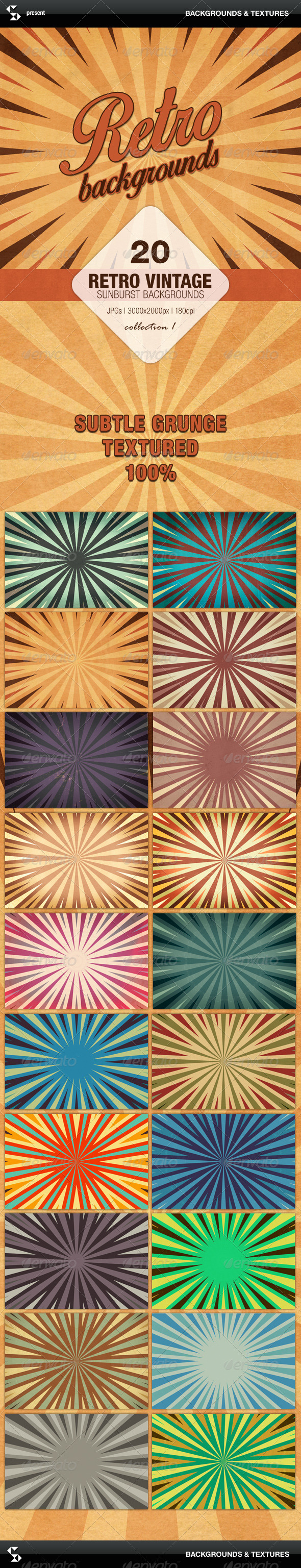 Retro Backgrounds - Vintage Sunburst Collection 1 - Miscellaneous Backgrounds
