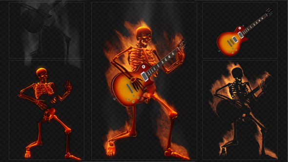 Fiery Skeleton Plays a Guitar