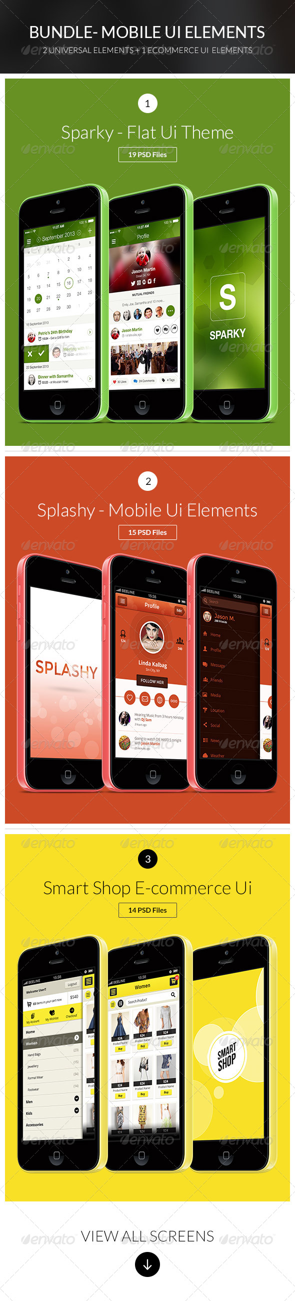 Bundle - 3 Flat App Mobile Ui set - User Interfaces Web Elements