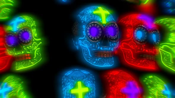 Glowing neon Halloween skulls