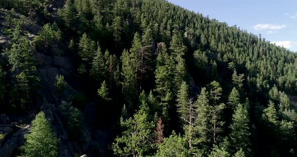 Mountains and a road in a drone pan framed by two tripod shots. 4k 60fps.  Rocky Mountain Colorado n alt