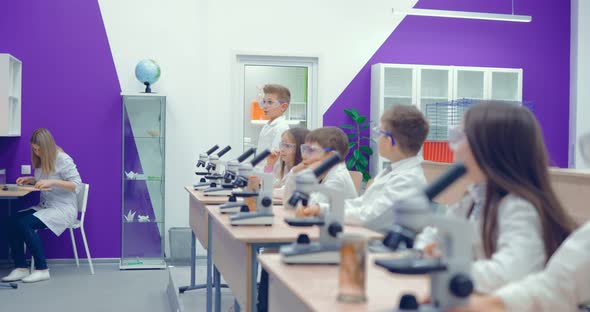 Teacher Teaches Children the Science in School alt