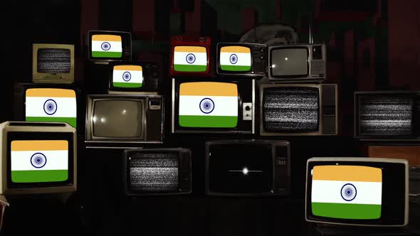 Flags of India and Retro TVs. alt
