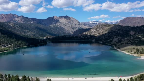 Panorama Of June Lake, Beach and Carson Peak At Summer In California, USA. - timelapse alt