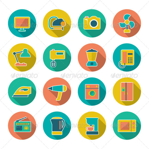 Set Flat Icons of Home Technics and Appliances - Man-made objects Objects