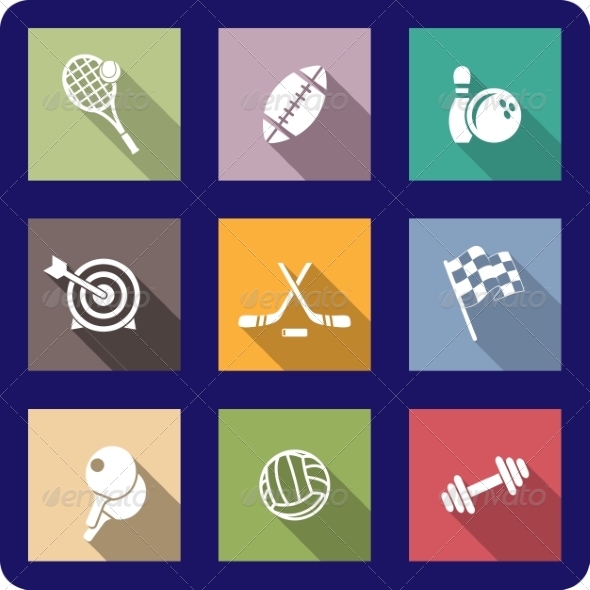 Colorful Flat Sporting Icons - Sports/Activity Conceptual
