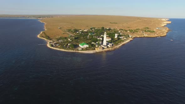 Drone View of the Lighthouse Located at Cape Tarkhankut alt